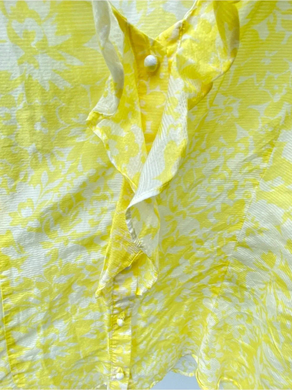 Y2K Yellow & Ivory Silk Blend Ruffle Blouse Size Small
